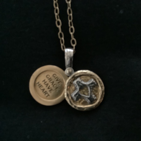 Grace and Heart Twisted Cable Brass Chain with Message Heart and Cross Charm - Picture 4 of 4